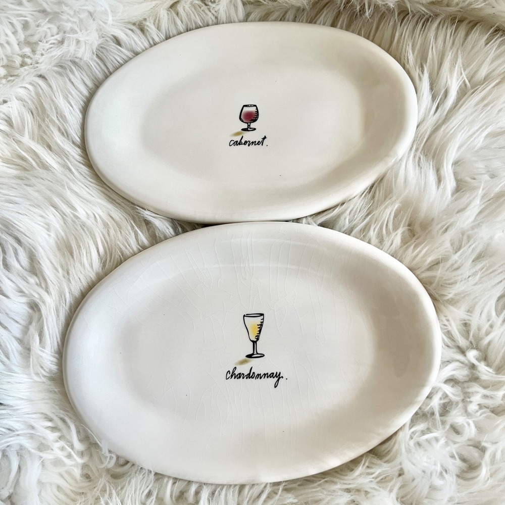 Rae Dunn Artisan Collection Wine Appetizer Plates Set of 2 Cabernet Chardonnay
